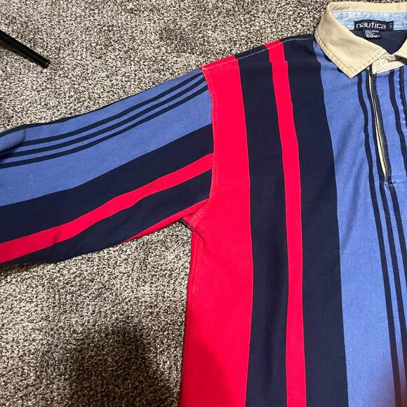 Vintage Nautica Sz Large Rugby Color block Polo Shirt Long Sleeve - Picture 9 of 10